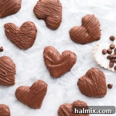 Sweetheart Chocolate Peanut Butter Treats 18 Chocolate Peanut Butter Hearts on parchment paper