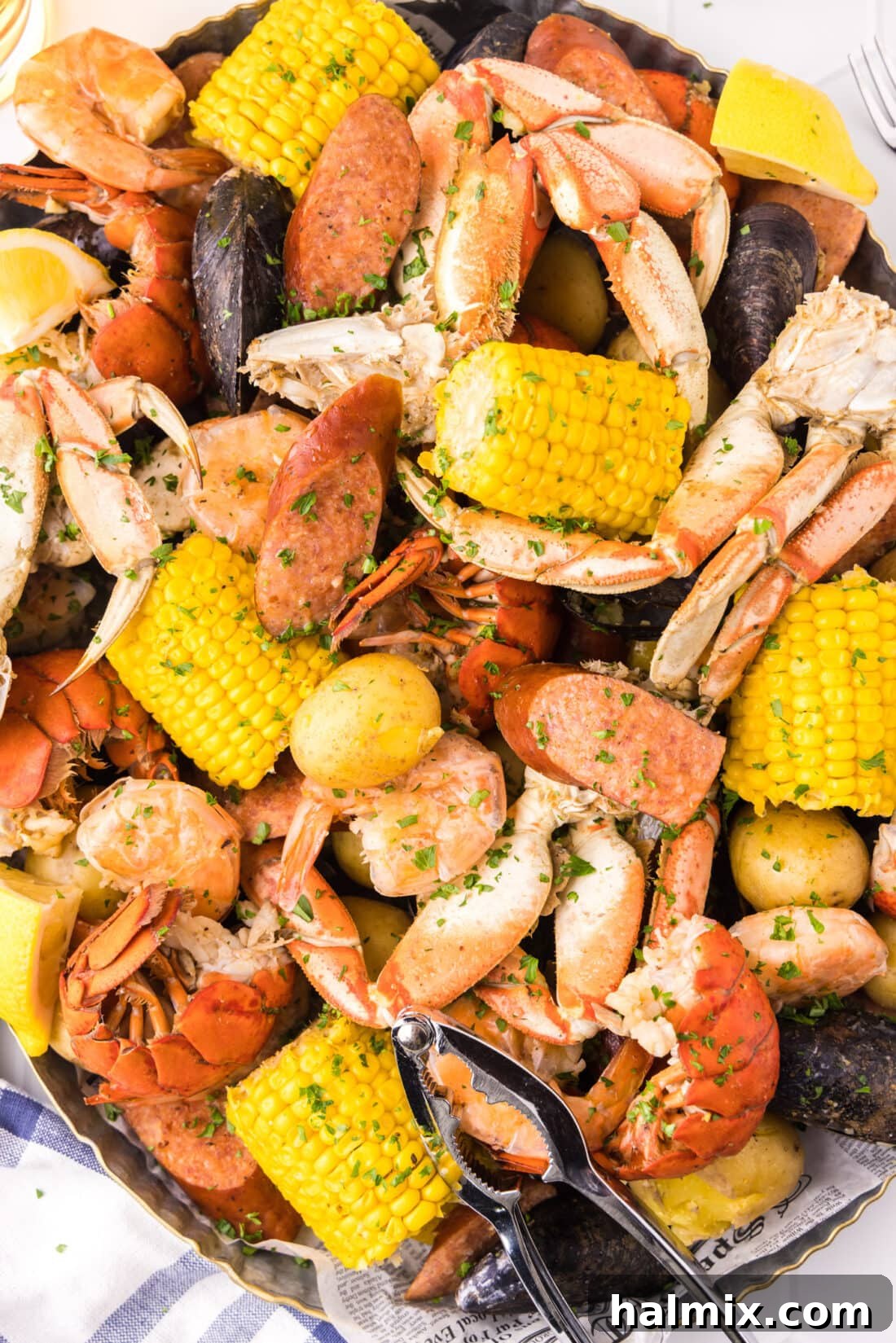 Ocean's Harvest Feast 2 Seafood Boil in a metal pan