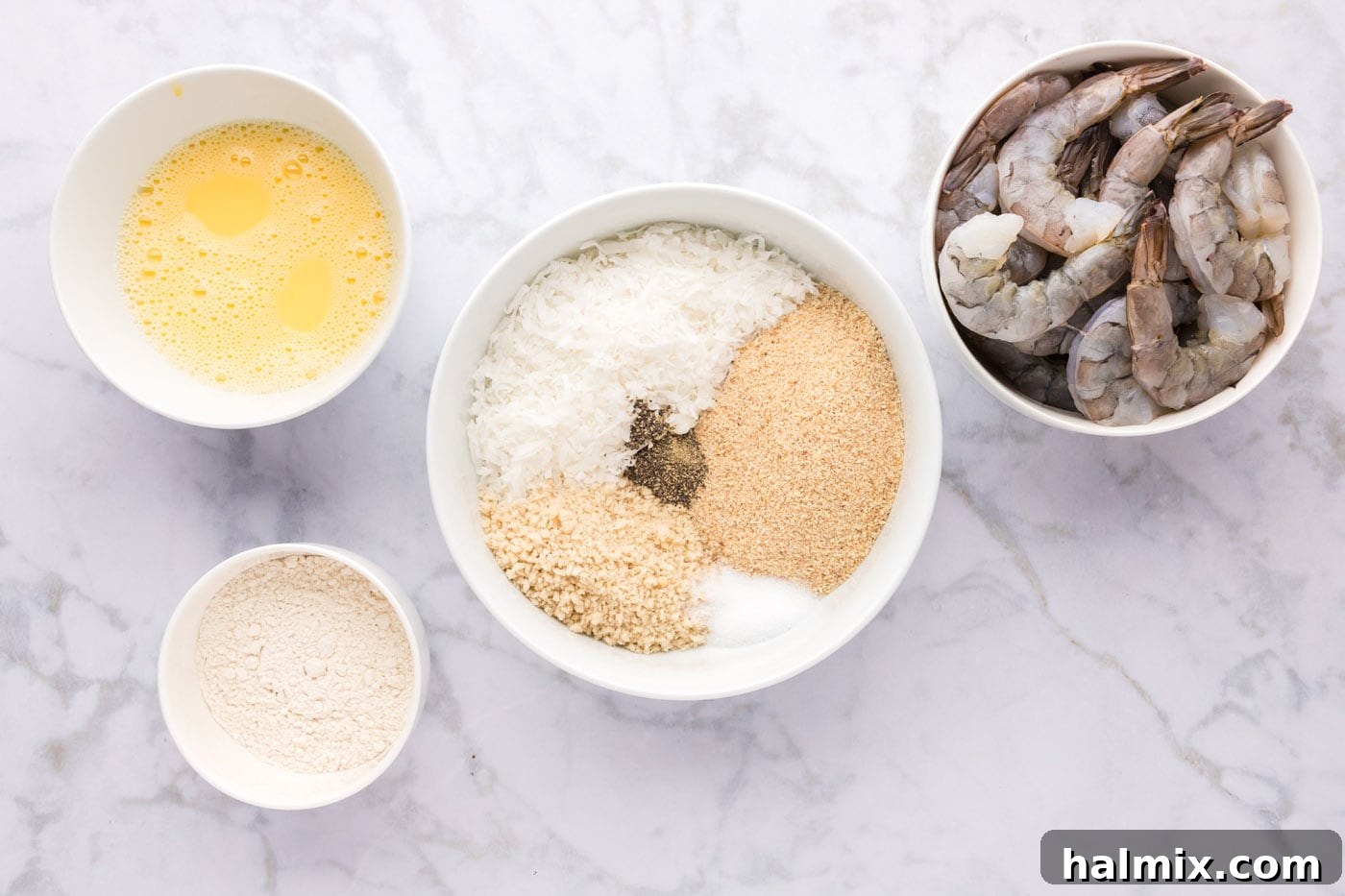 breacrumbs, panko, coconut, and seasonings in a bowl, perfectly mixed