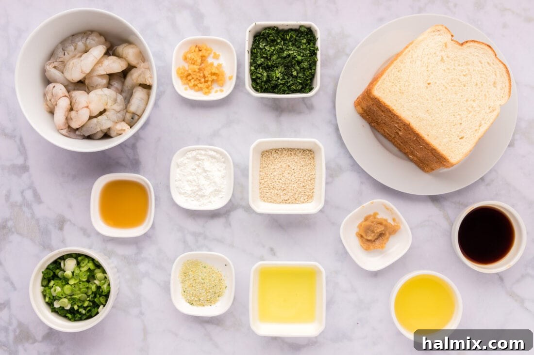 Crispy Golden Shrimp Toast 4 All ingredients laid out for making Crispy Shrimp Toast