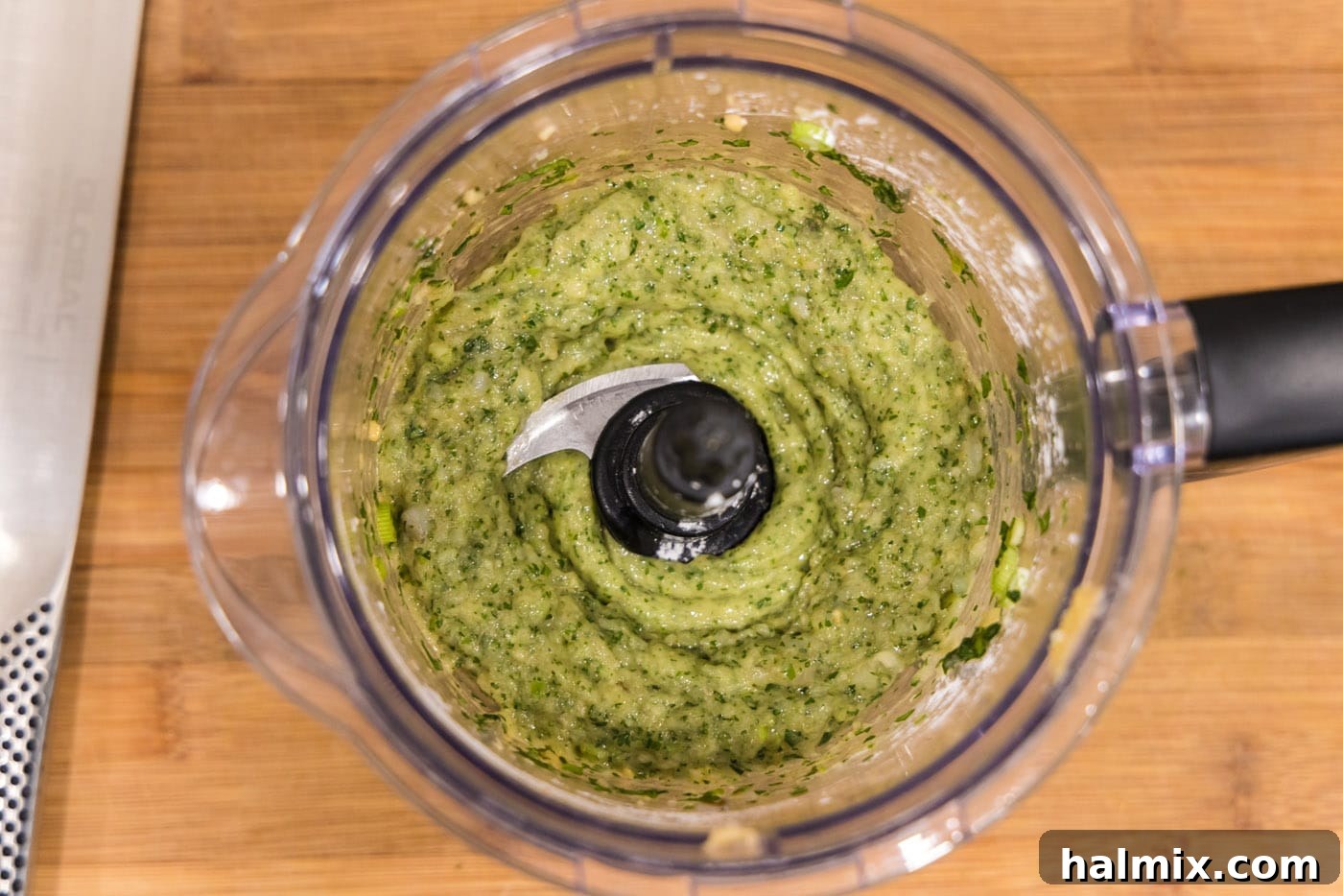 Crispy Golden Shrimp Toast 6 Close-up of perfectly blended shrimp paste in a food processor
