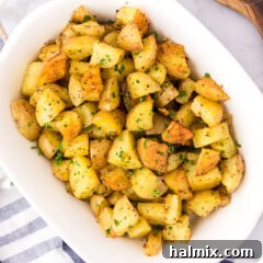 Garlic Roasted Potatoes in a serving dish