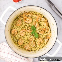 Pot of Shrimp Pesto Pasta