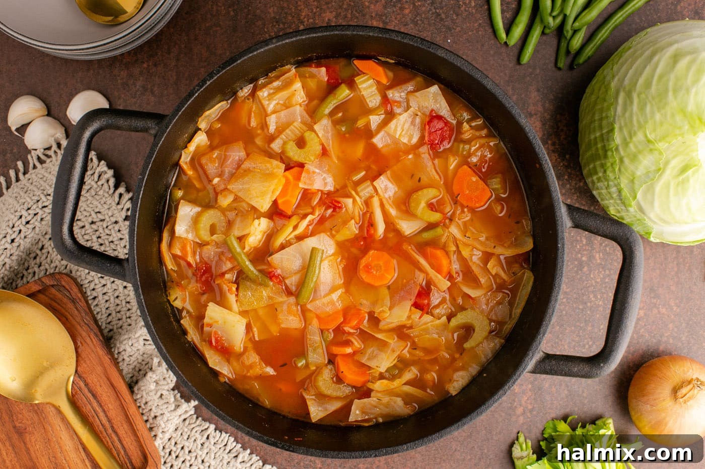 cabbage soup cooking in a pot