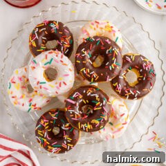 Cake Mix Donuts stacked on a glass plate