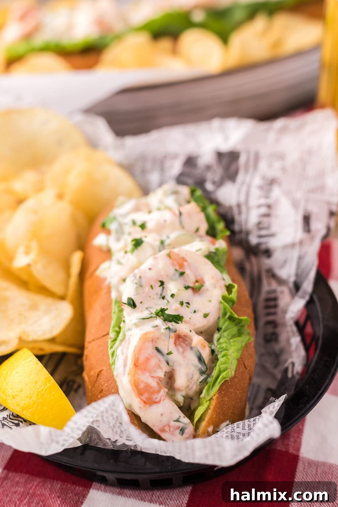 Close up photo of Shrimp Roll in a basket