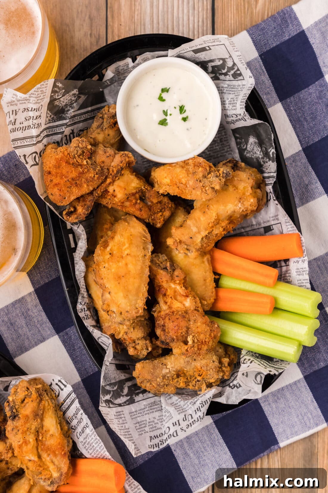 Basket of Golden Fried Chicken Wings, perfectly crispy and ready to serve.
