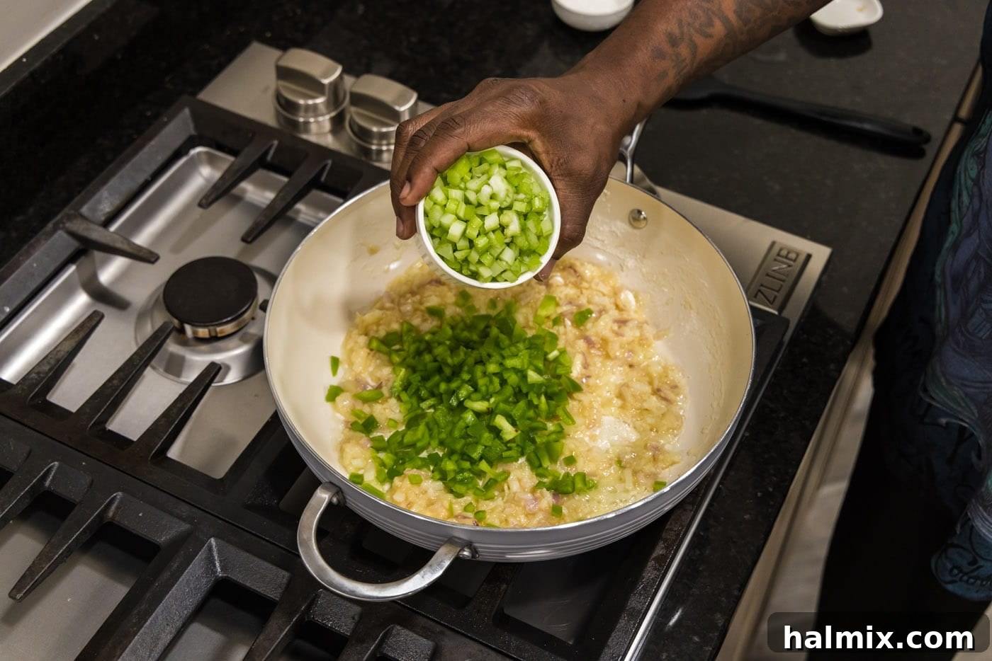 adding celery to roux with other vegetables