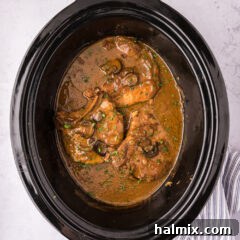 Overhead photo of Crockpot Pork Chops in a Crockpot