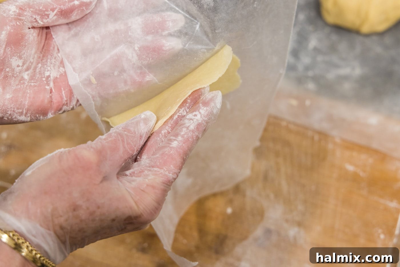 Decadent Mini French Silk Treats 12 removing pie dough disc from parchment paper