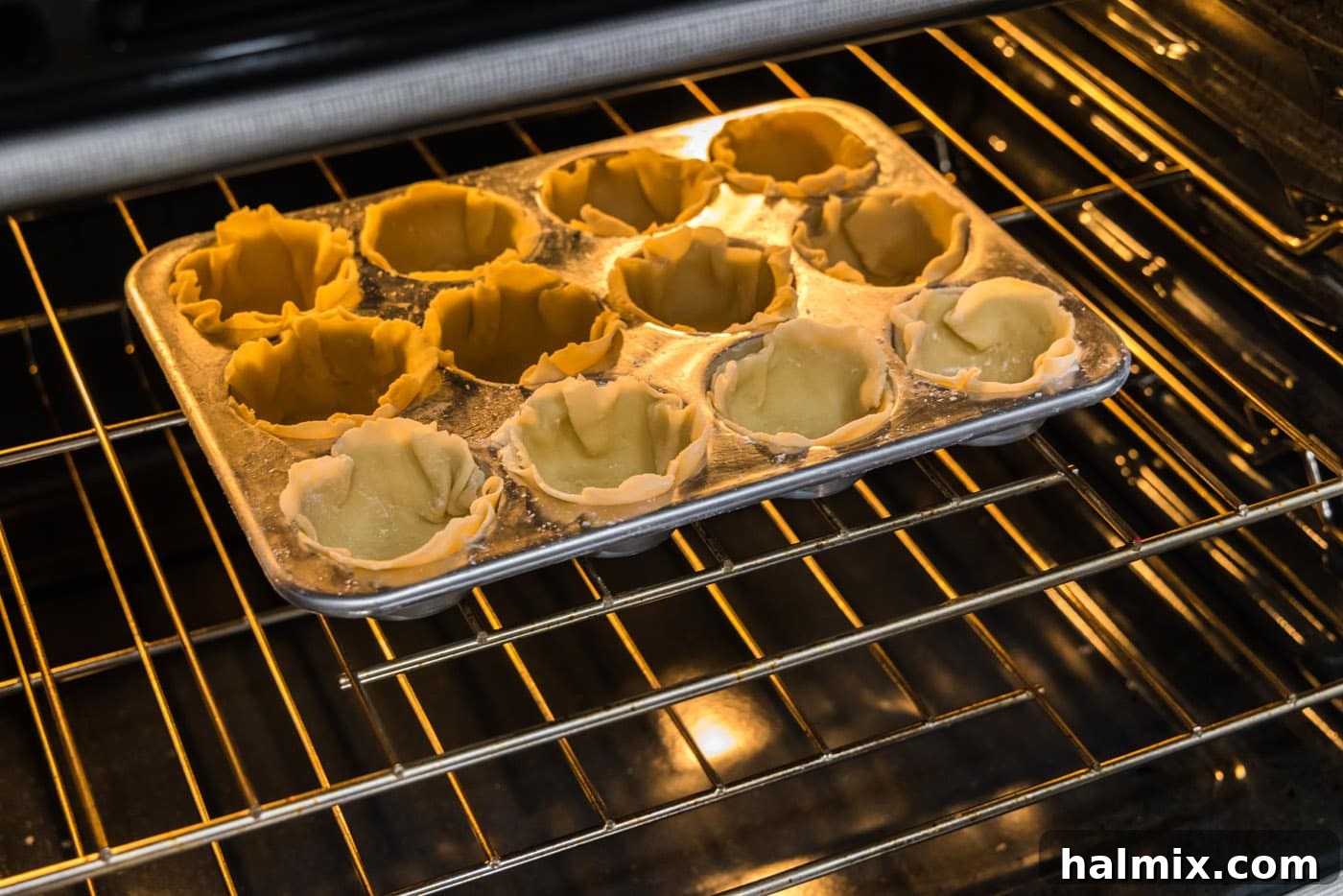 Decadent Mini French Silk Treats 16 baking mini pie crusts in a muffin pan
