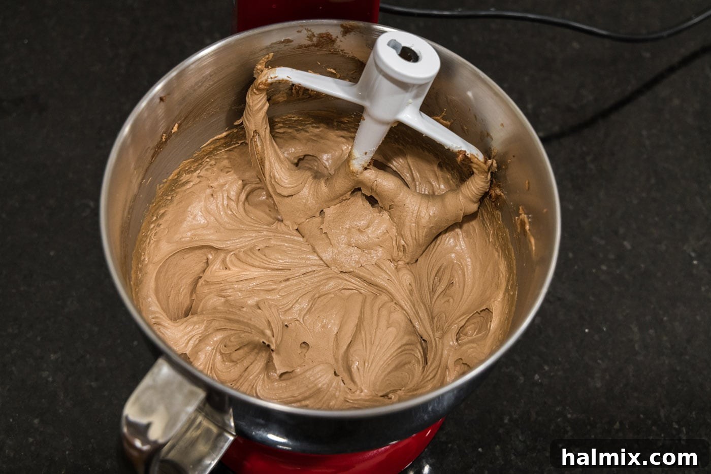 Decadent Mini French Silk Treats 24 finished french silk pie filling in a mixing bowl with beater