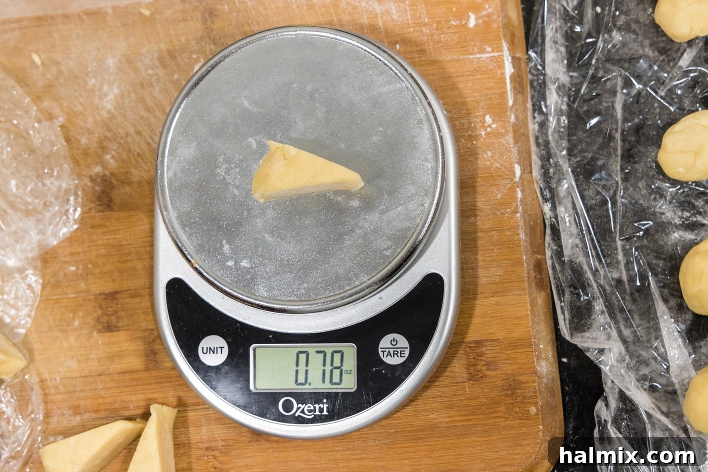 Decadent Mini French Silk Treats 8 weighing dough triangles