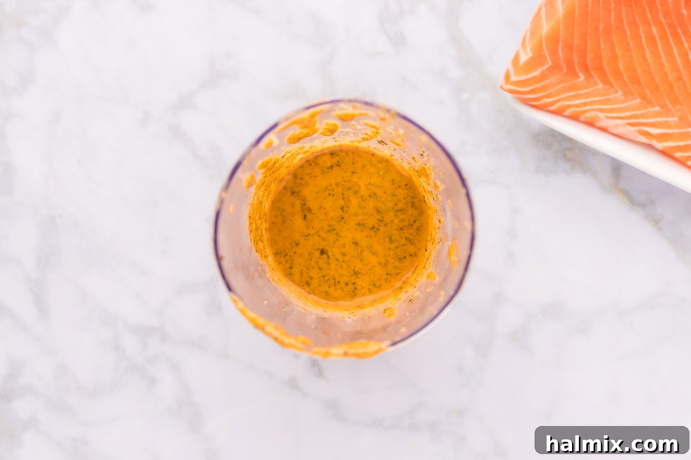 pulsed marinade for salmon in an immersion blender