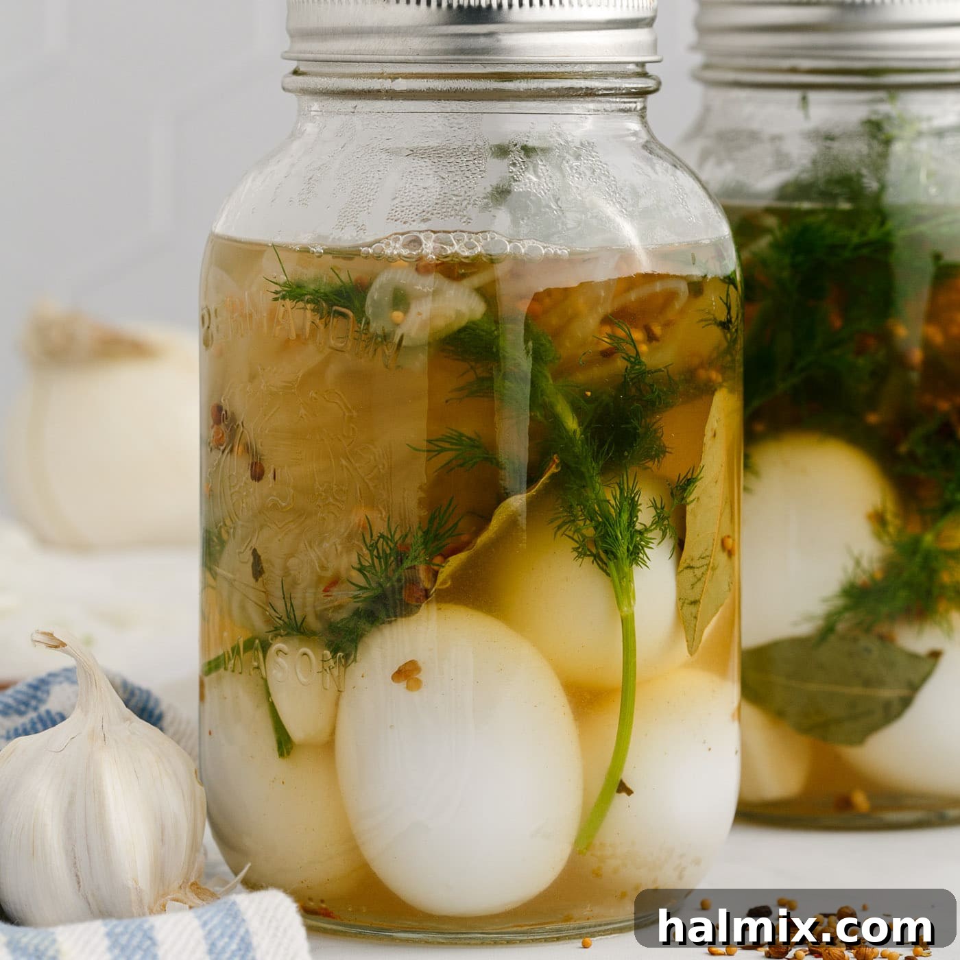 pickled eggs in a mason jar
