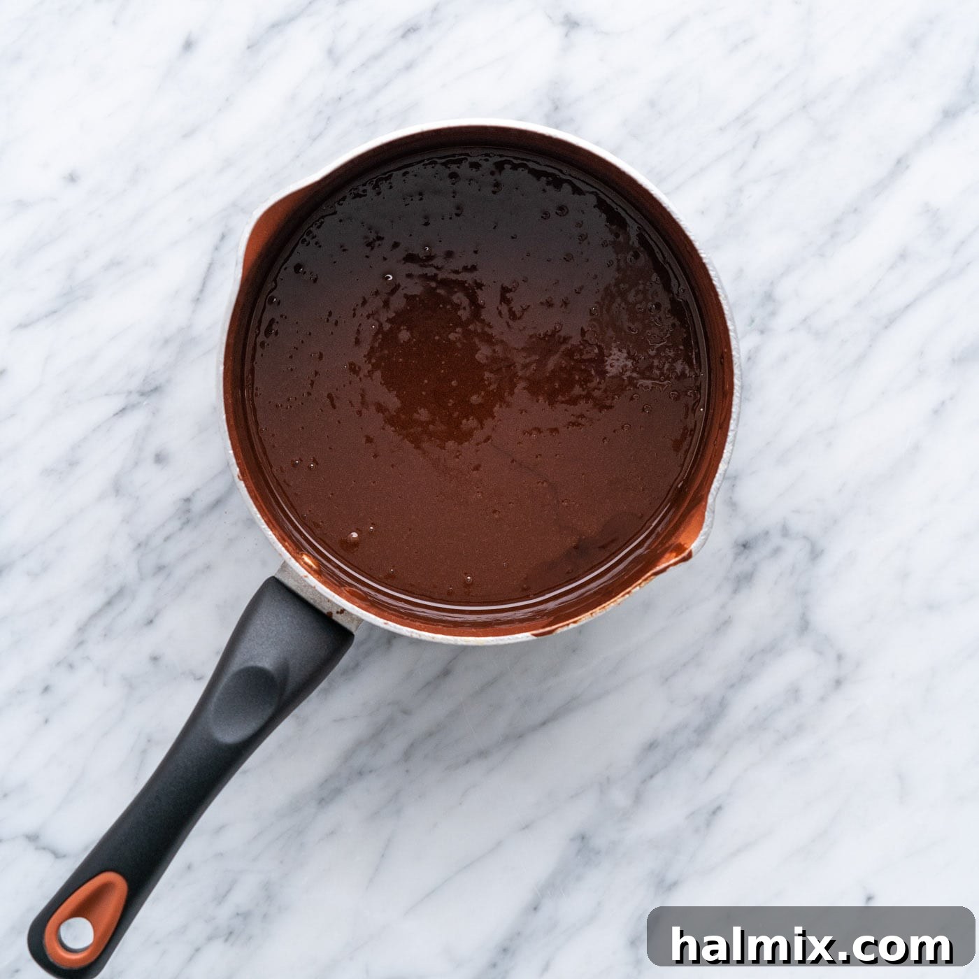 homemade hot fudge in a saucepan