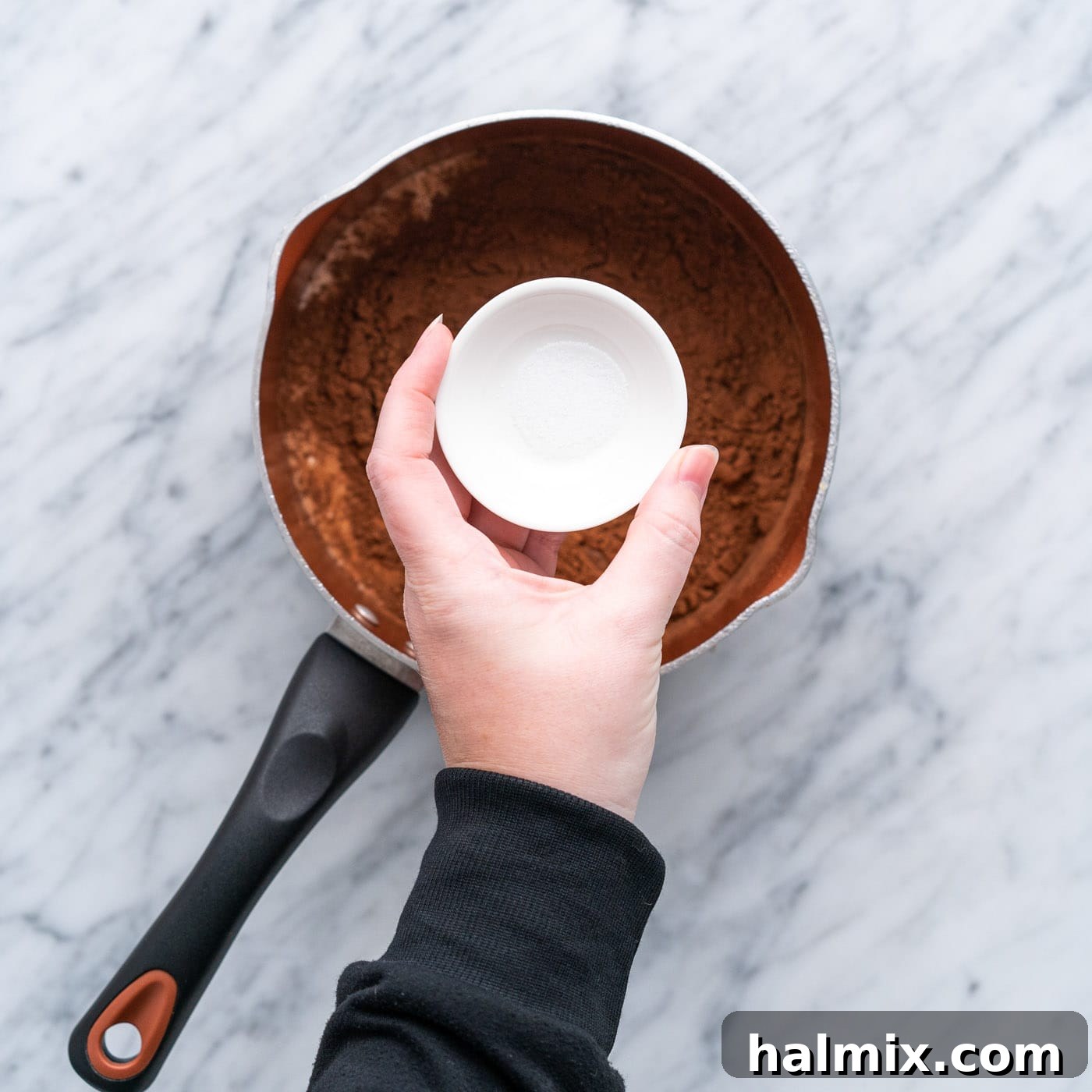 Warm Chocolate Indulgence 5 adding corn syrup to chocolate mixture in sauce pan