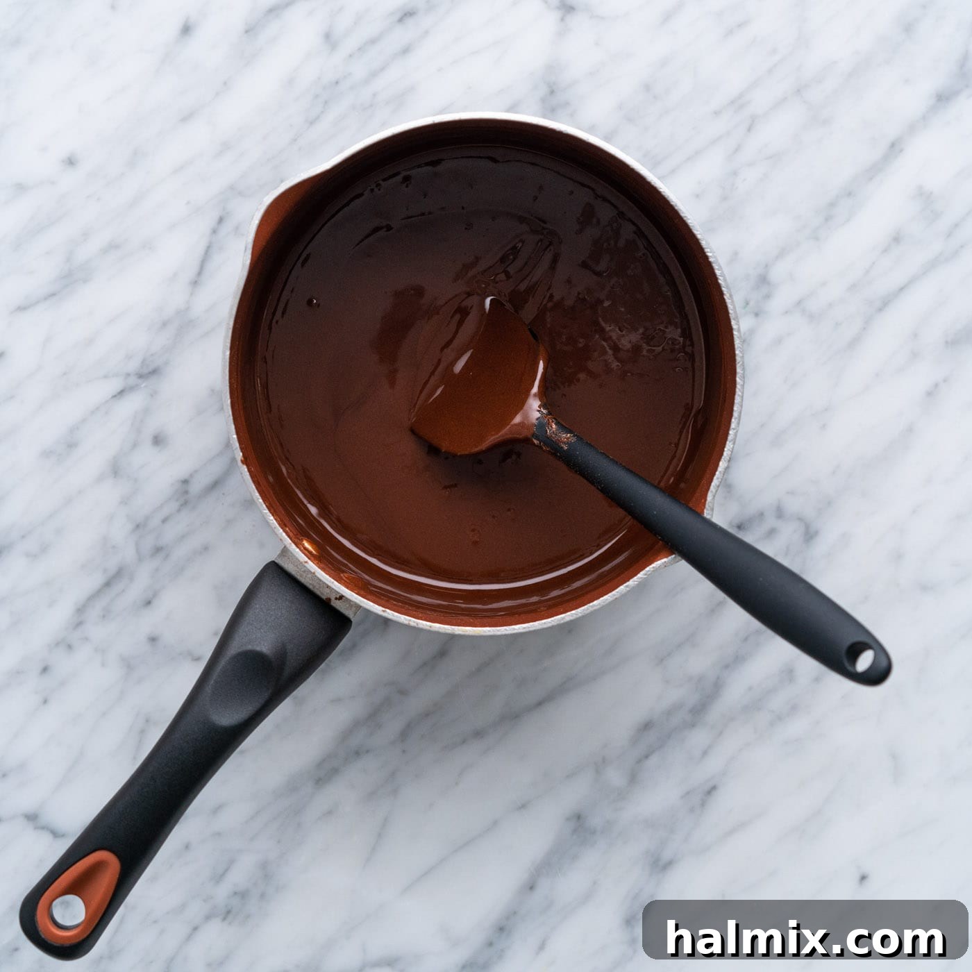 homemade hot fudge in a saucepan