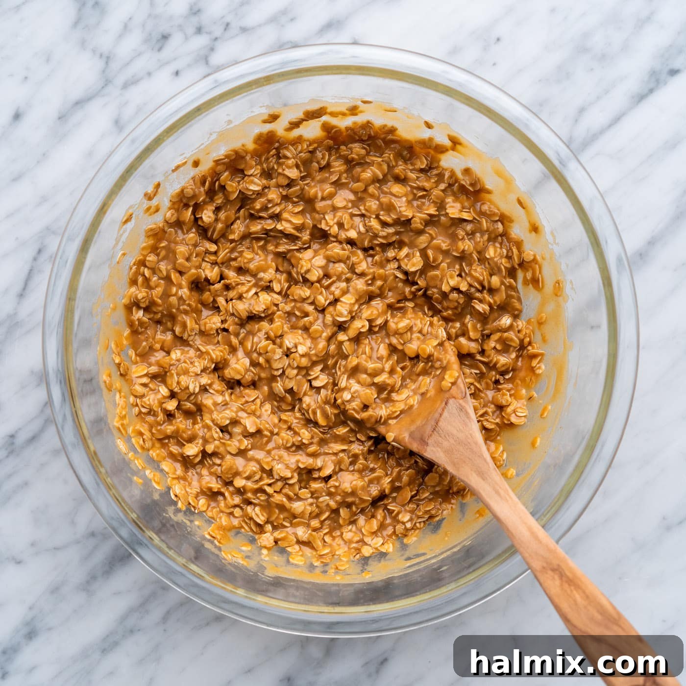 no bake peanut butter cookie mixture in a bowl