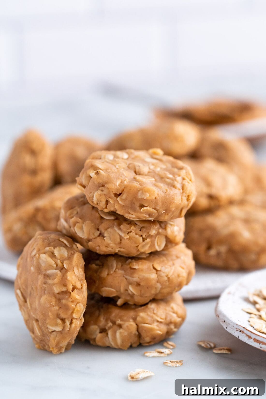 Stack of No Bake Peanut Butter Cookies