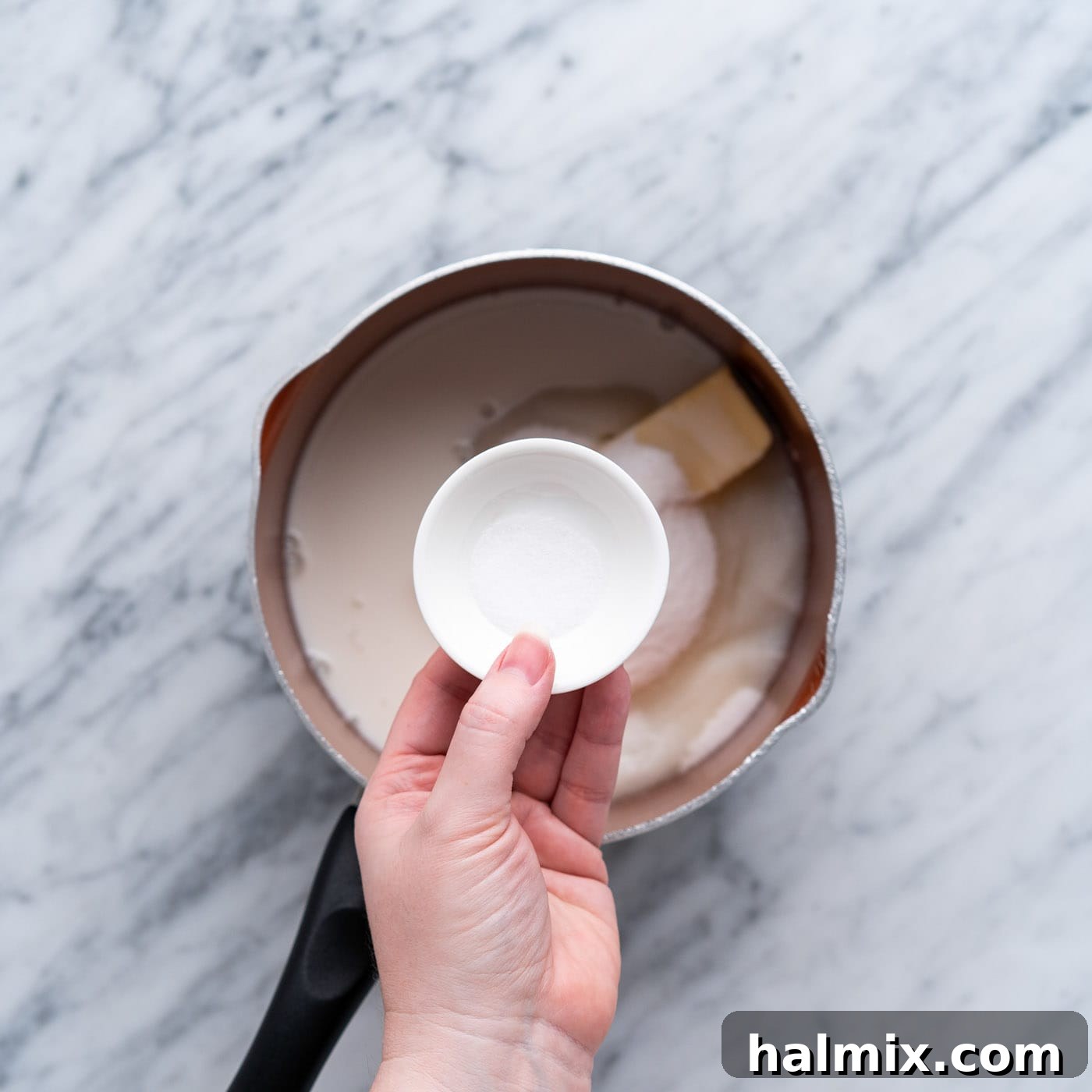 butter, sugar, salt, and milk in a saucepan