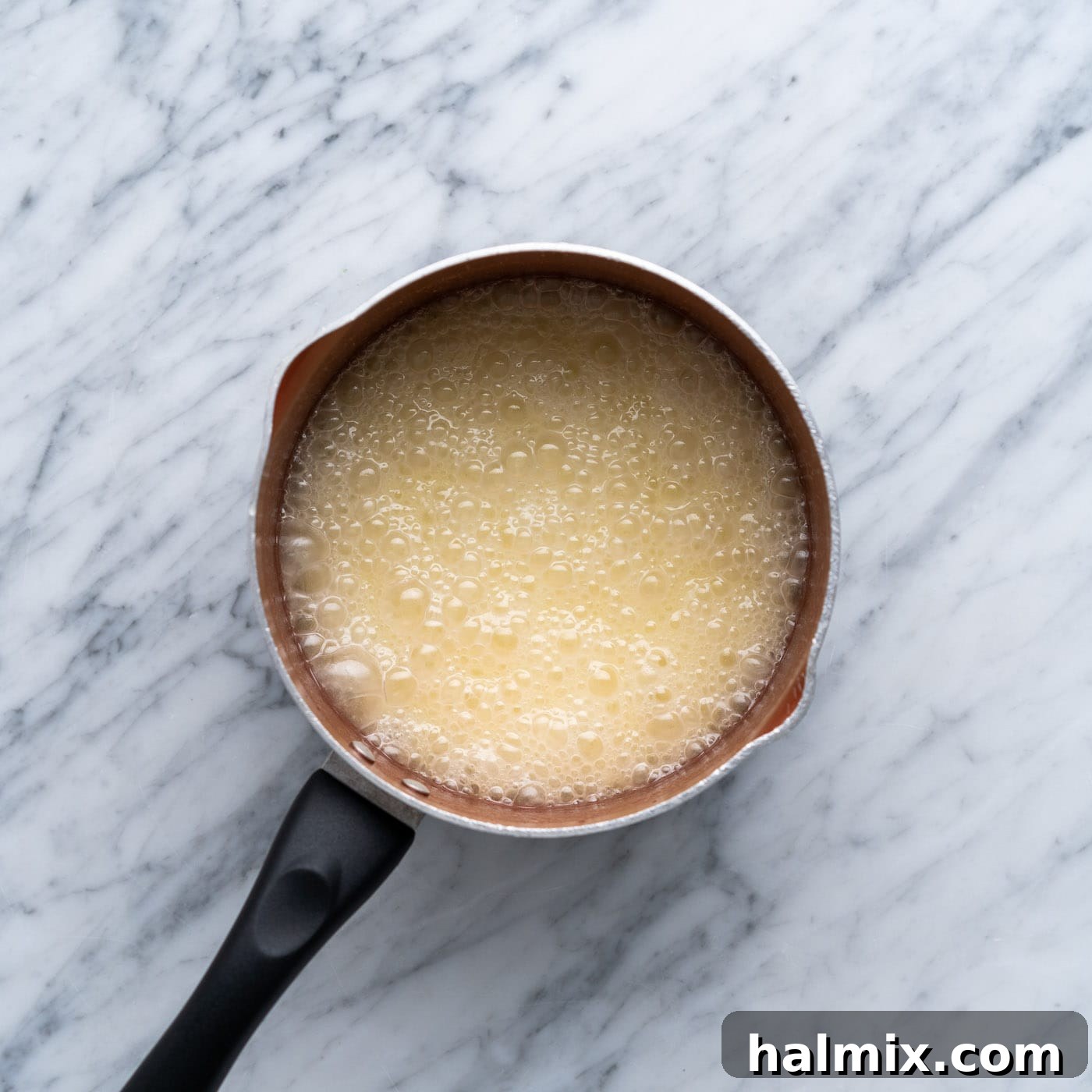 butter mixture boiling in a saucepan