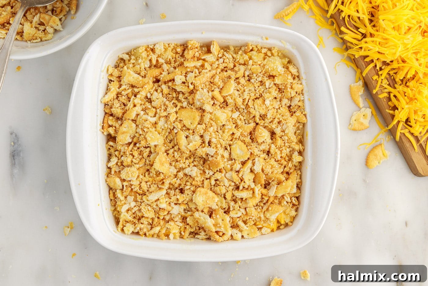 pineapple casserole in a baking dish
