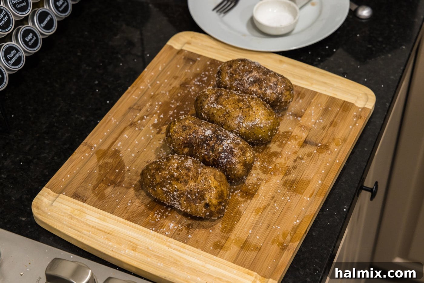 seasoned potatoes on a cutting board