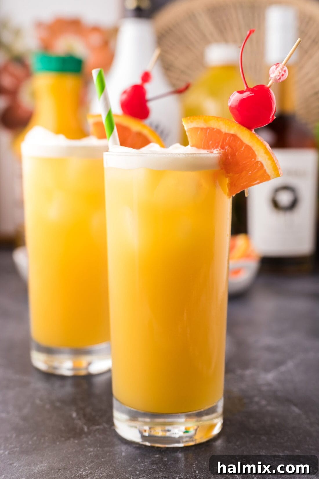 Two Skrew Loose Cocktails with ice and garnishes, ready to be enjoyed.