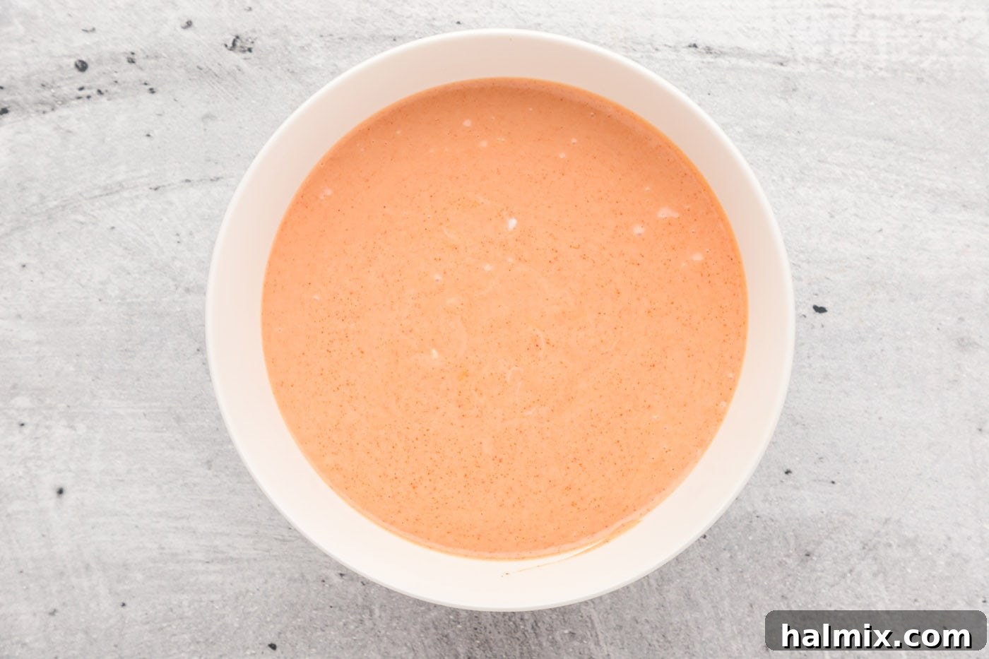 Easy homemade yum yum sauce after being fully whisked to a smooth consistency