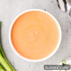 Bowl of Yum Yum Sauce, perfectly smooth and ready to serve.