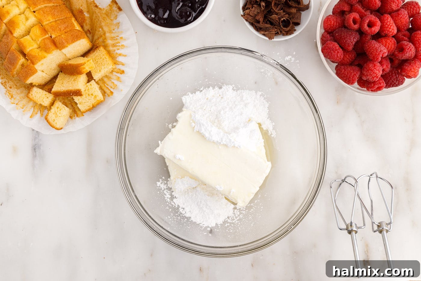cream cheese, lemon juice, and powdered sugar in a mixing bowl