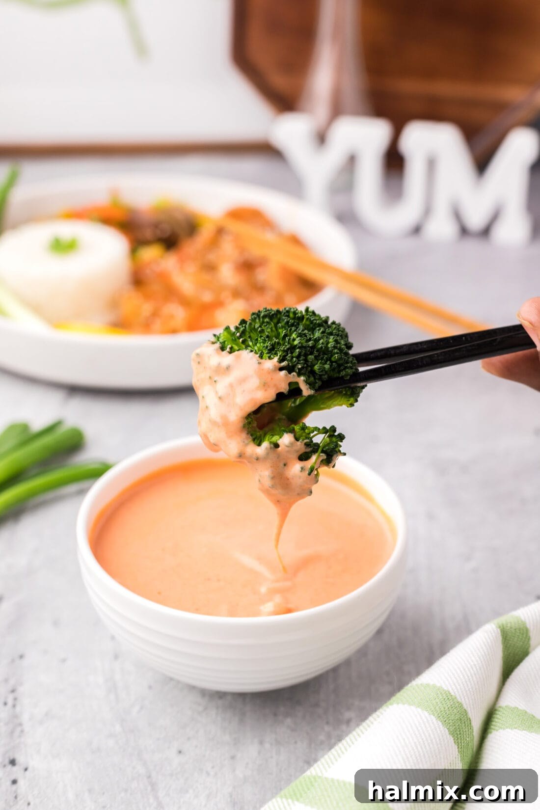 Flawless Instant Pot Broccoli 3 Instant Pot Broccoli dipped in Yum Yum sauce