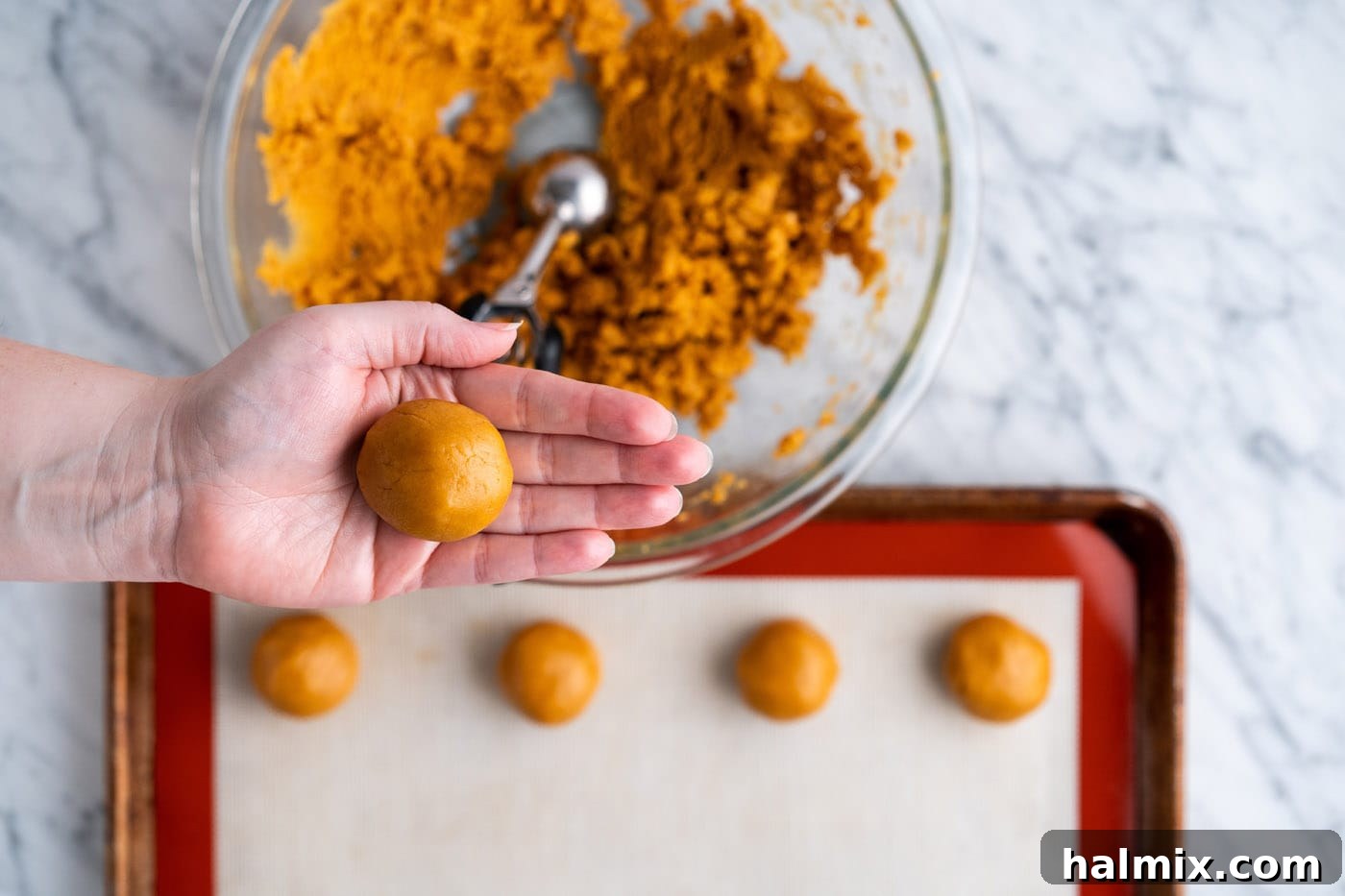 peanut butter cookie dough rolled into a ball