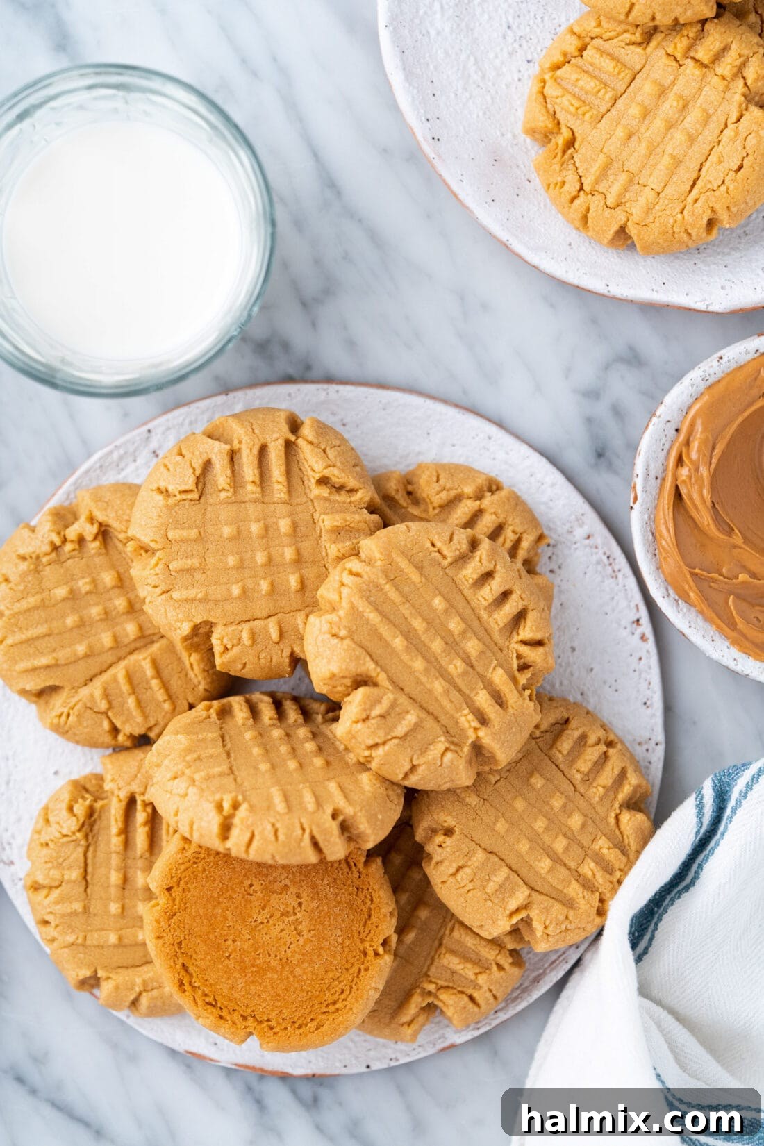 Overhead photo of a plate of Peanut Butter Cake Mix Cookies