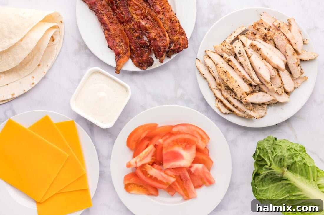 Ingredients for Chicken Bacon Ranch Wrap
