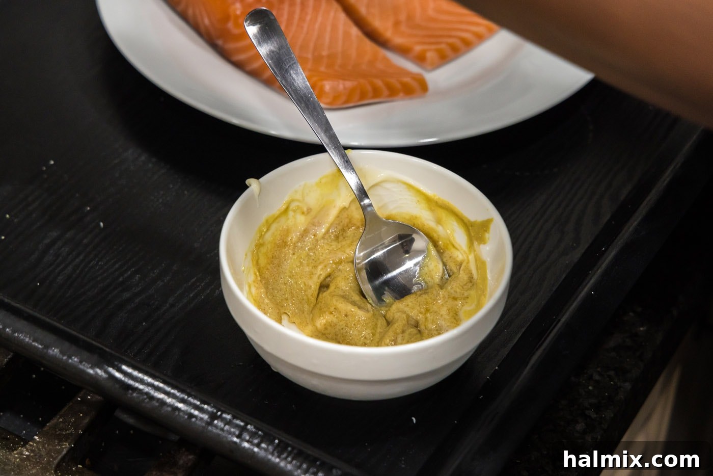dijon mustard, brown sugar, and butter mixed in a bowl