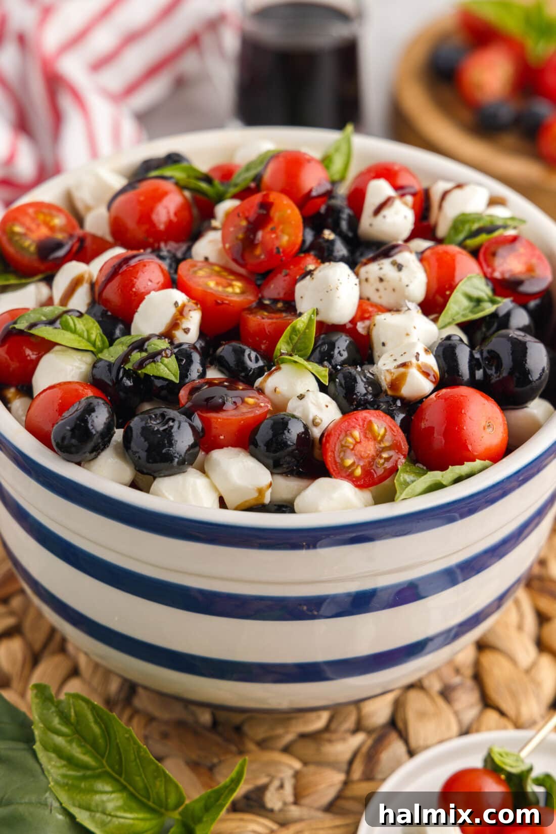Bowl of Red, White & Blue Caprese Salad