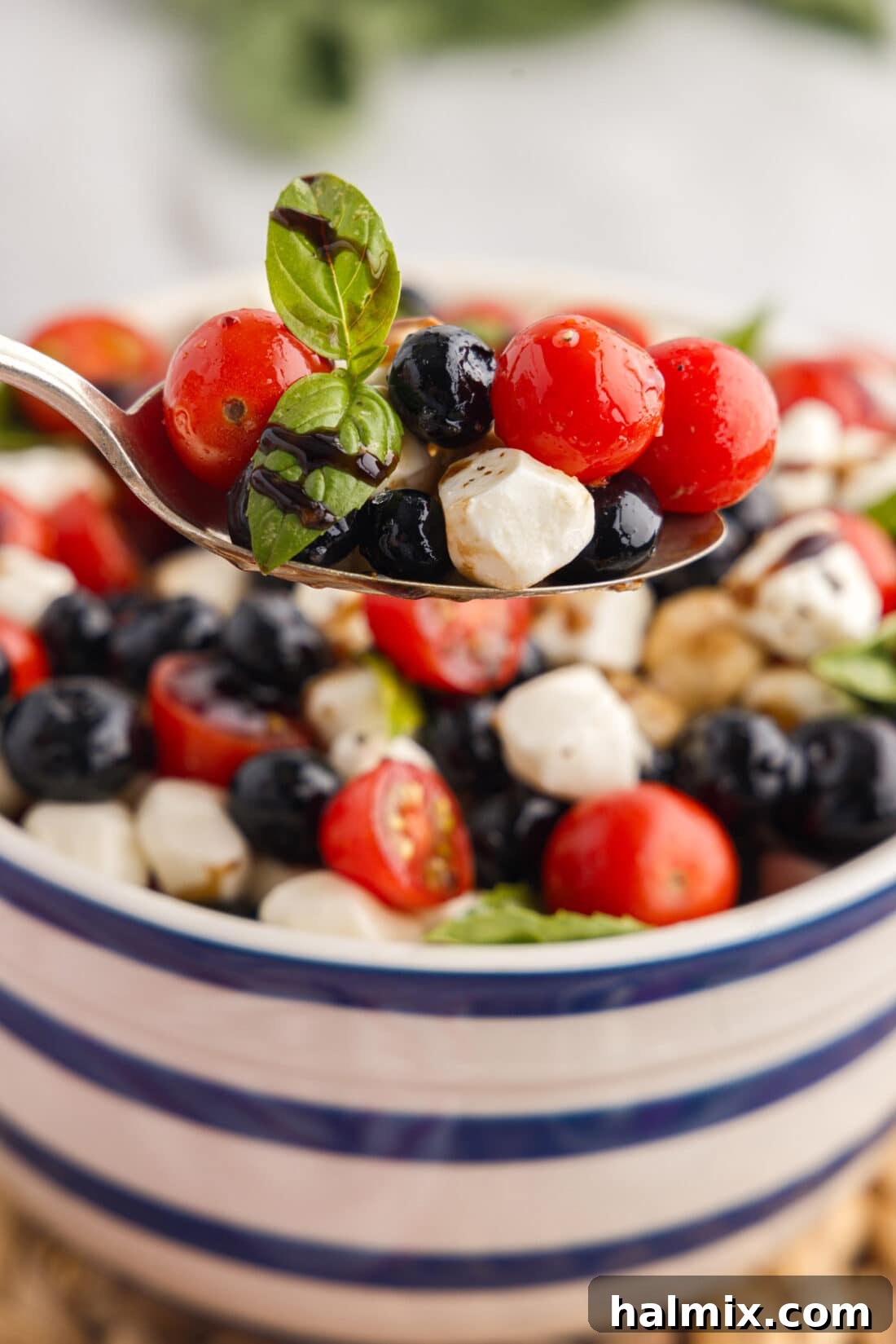 Spoonful of Red, White & Blue Caprese Salad
