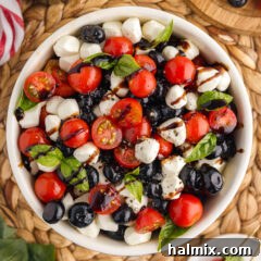 Overhead photo of Red, White & Blue Caprese Salad
