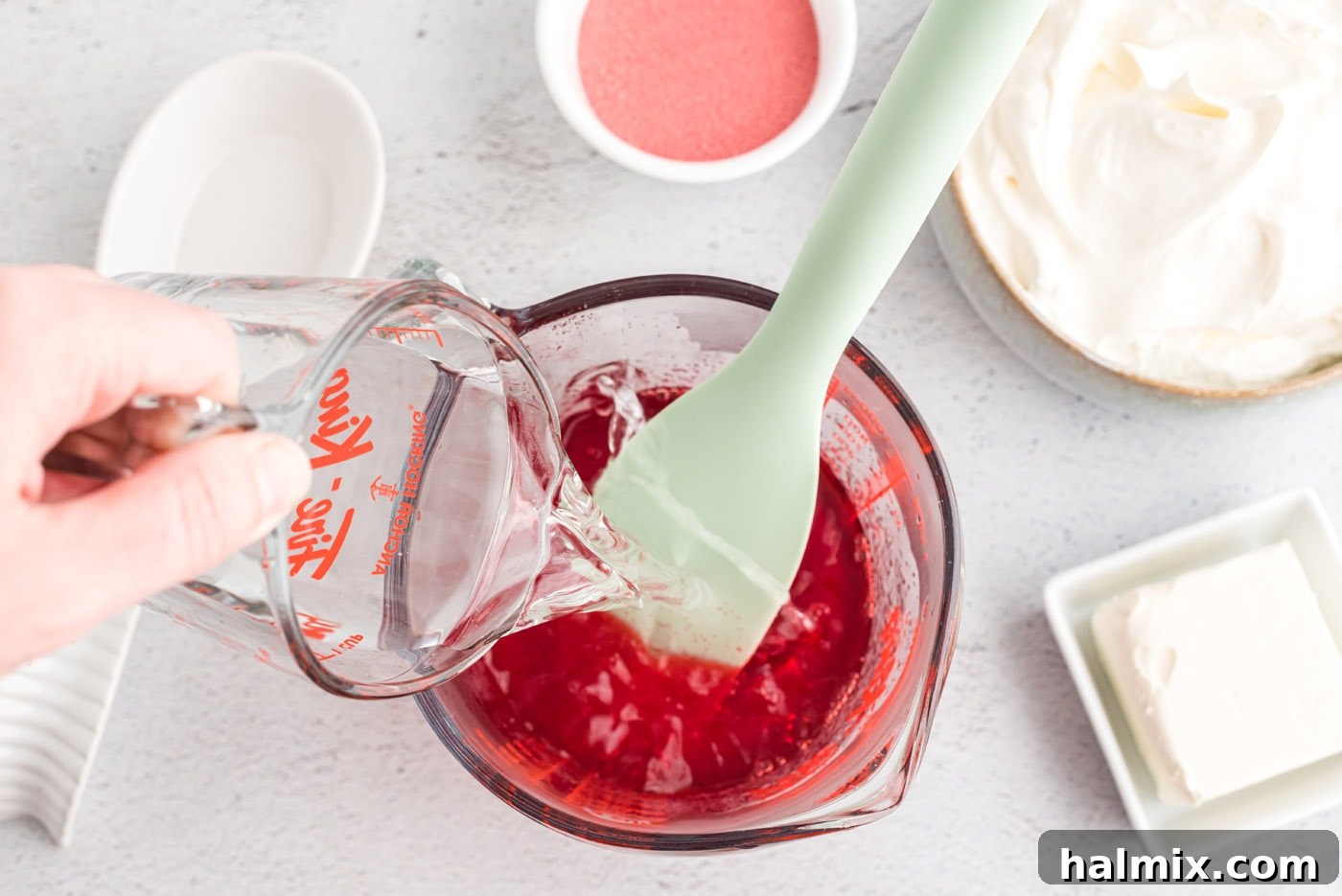 Ruby Raspberry Cream Stacks 5 mixing water with jello