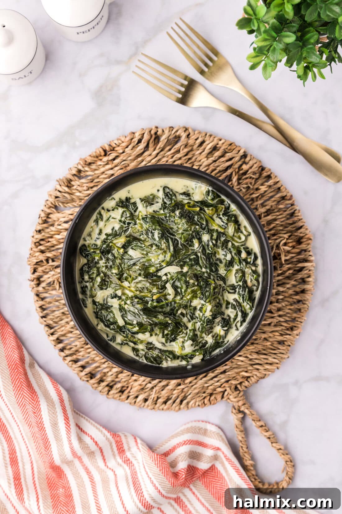 Bowl of Creamed Spinach, ready to serve