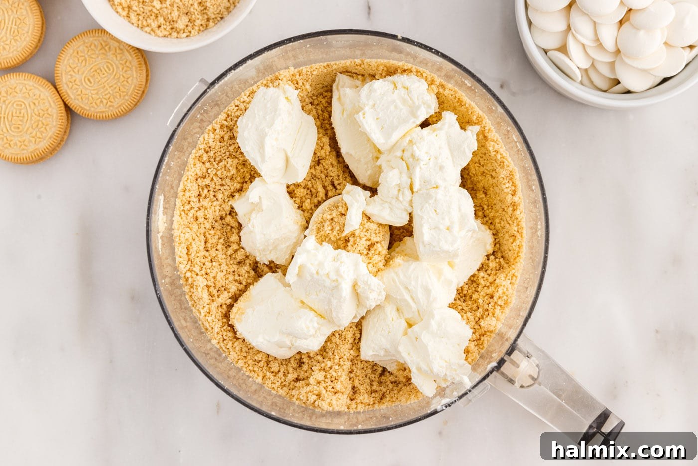 cream cheese added to oreo cookie crumbs