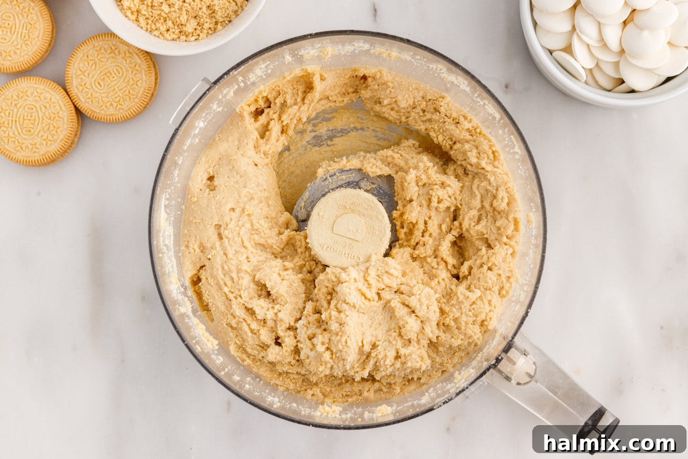 cream cheese oreo mixture in a food processor