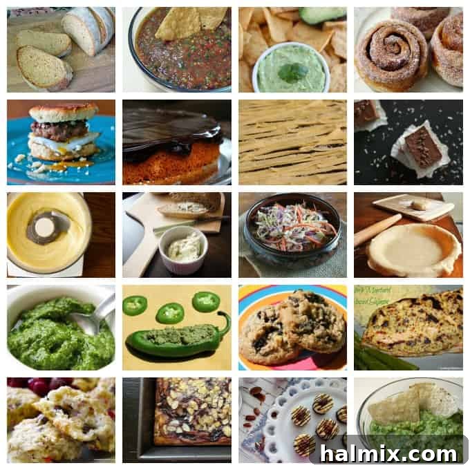 A photo of different recipes that use a food processor.