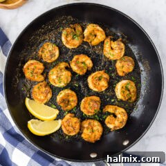 Skillet of Cajun Shrimp, showcasing the finished dish ready to be served.