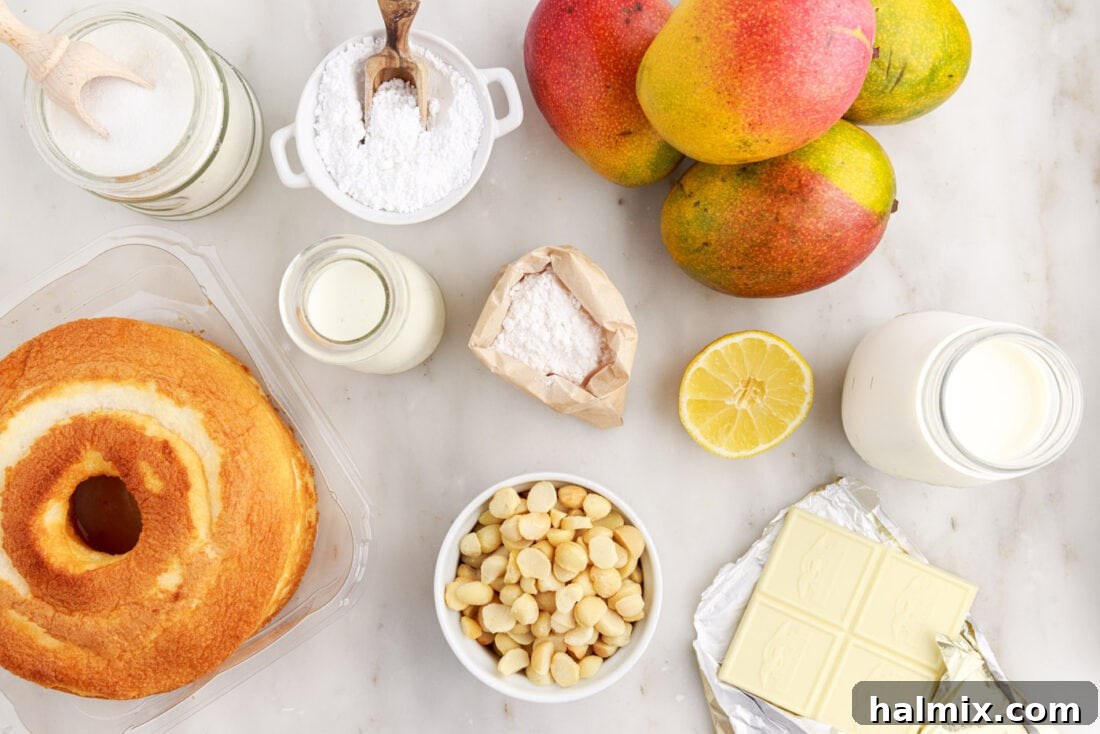 Ingredients for Mango Trifle laid out on a table