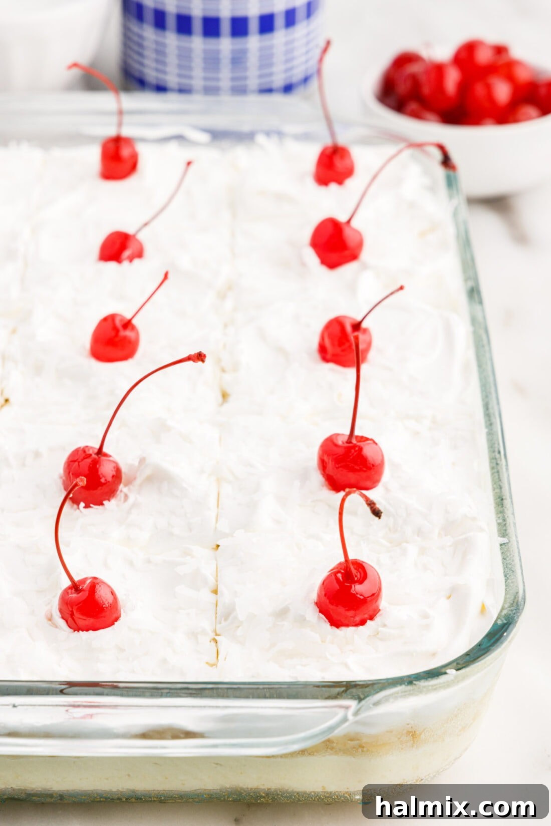 Pan of Millionaire Cake, showcasing its delightful layers and garnishes