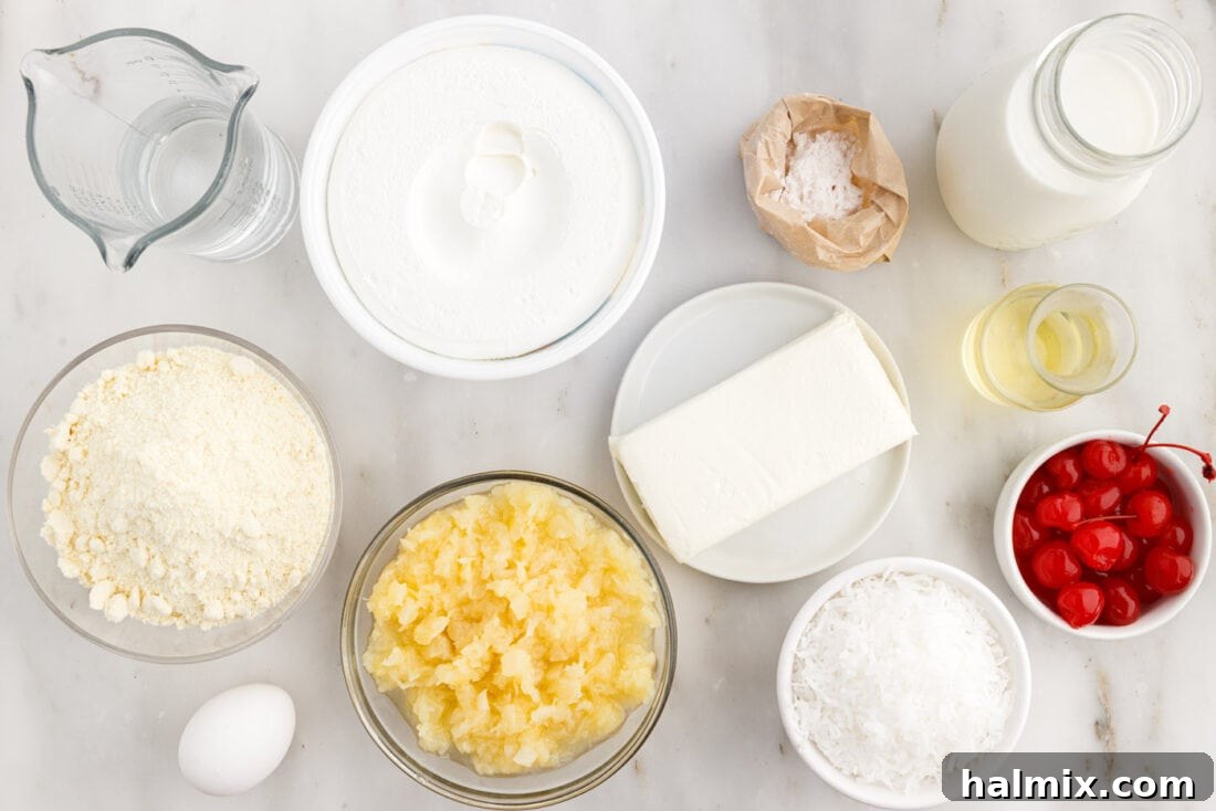 A flat lay photograph showing all the ingredients for Millionaire Cake