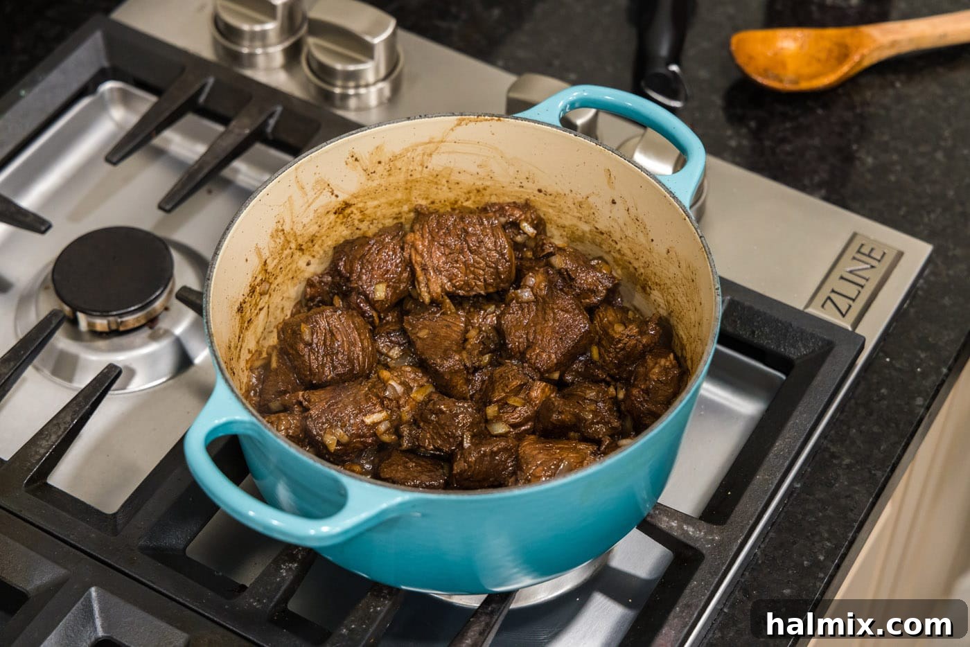 Savory Beef Bites in Velvety Gravy 8 beef tips in dutch oven